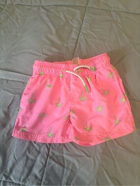 Neon Pink Palm Print Swim Shorts